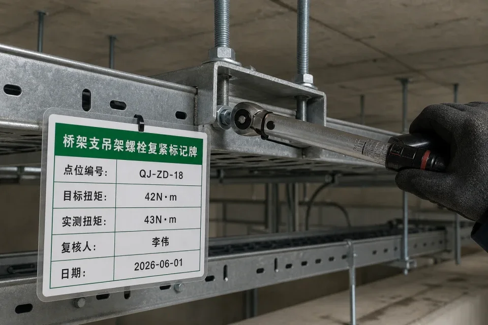 桥架支吊架螺栓复紧标记牌实拍参考图