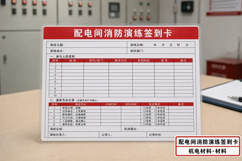 配电间消防演练签到卡实拍参考图