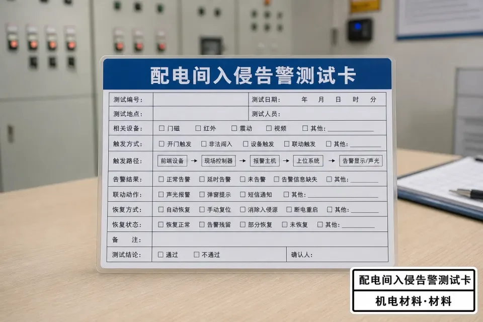 配电间入侵告警测试卡实拍参考图