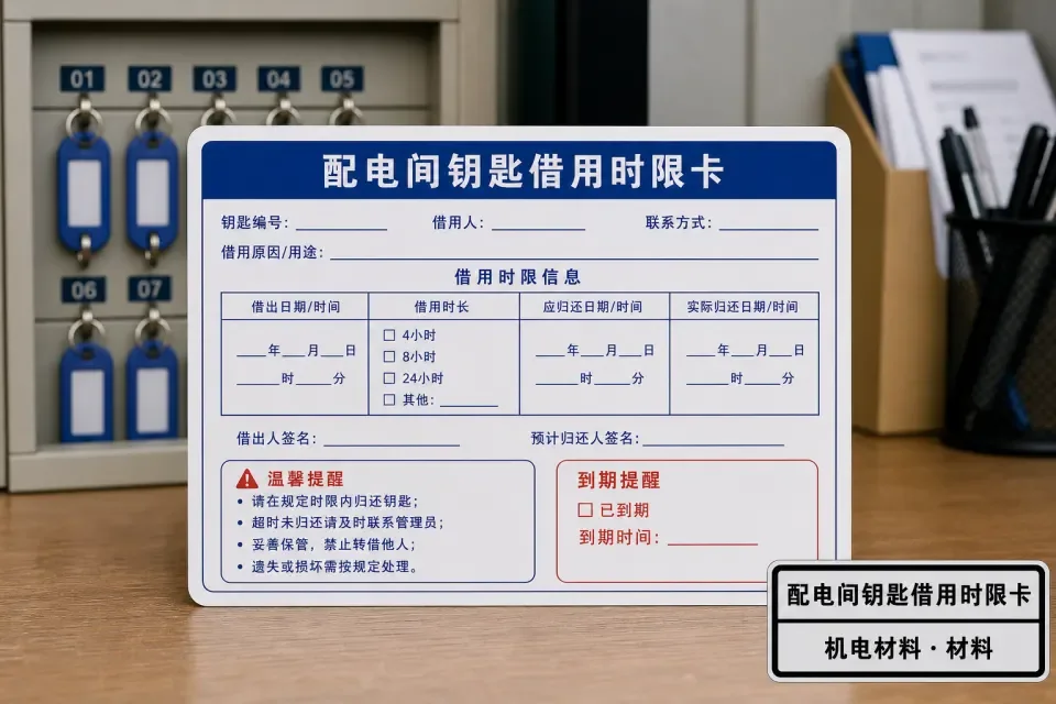 配电间钥匙借用时限卡实拍参考图