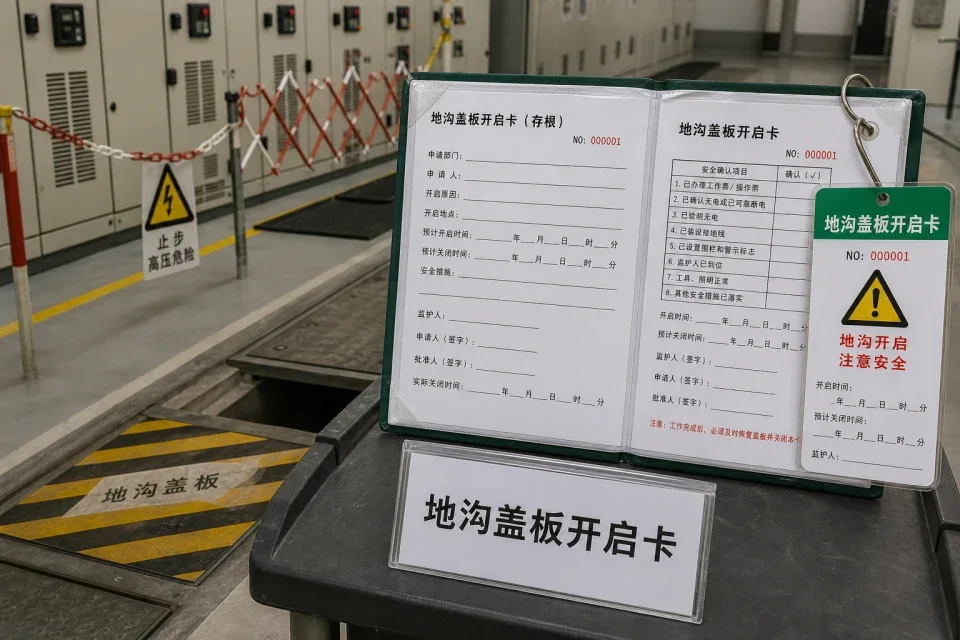 电气沟槽开盖警示卡实拍参考图