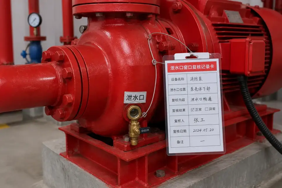 消防泵壳体泄水口窗口复核组件实拍参考图