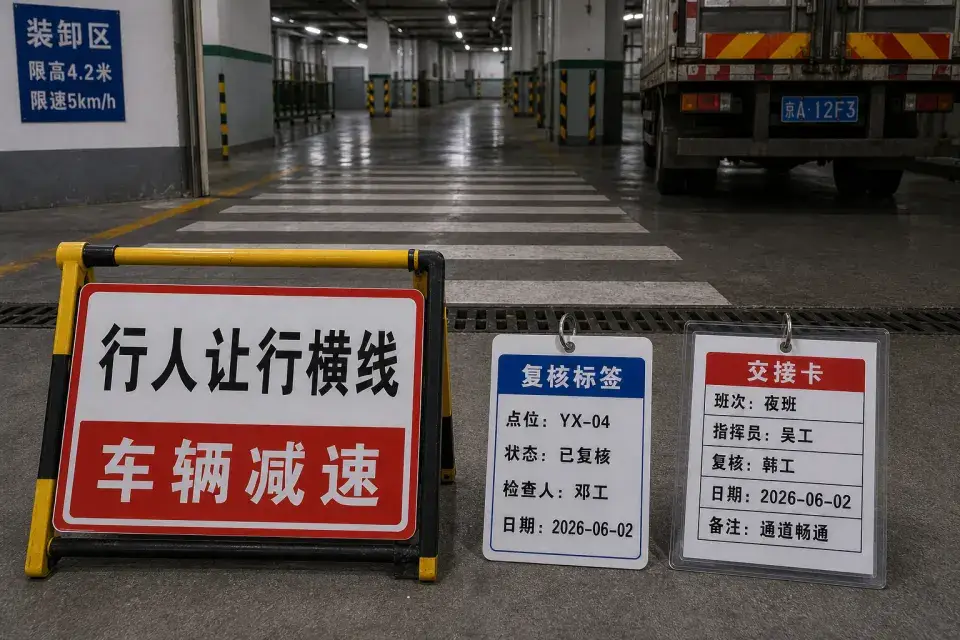装卸口行人让行横线复核标签套件实拍参考图
