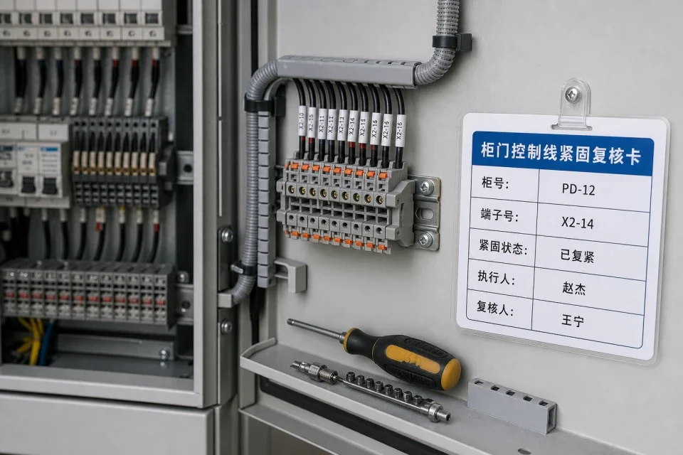 柜门控制线紧固复核卡实拍参考图