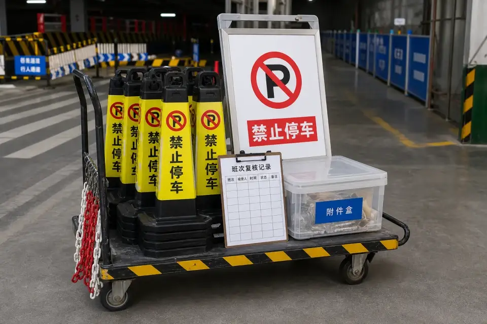 便携禁止停车锥桶车班次复核套件实拍参考图