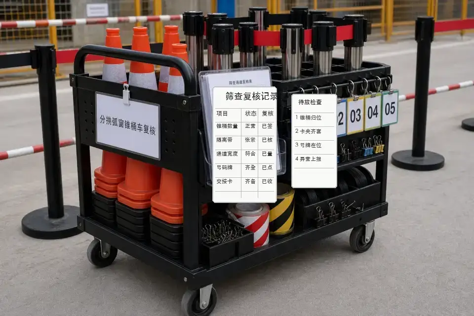 便携筛查待放分拱弧窗锥桶车班次复核套件实拍参考图