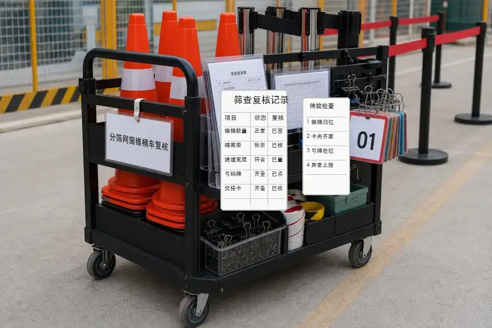 便携筛查待放分筛网窗锥桶车班次复核套件实拍参考图
