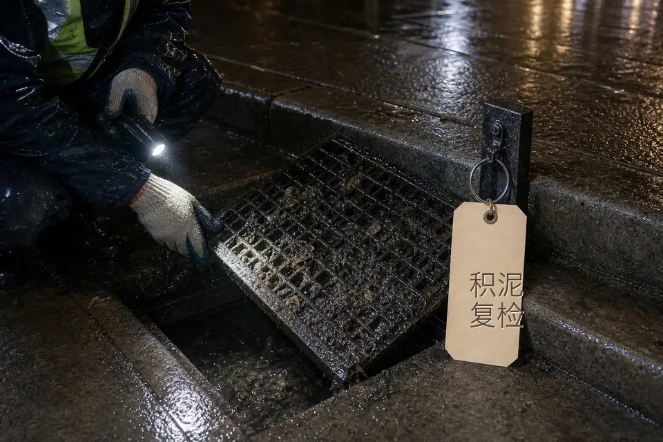 雨夜排水口积泥复检标签套件实拍参考图