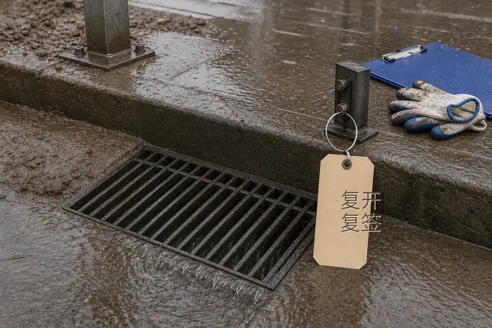 雨班排口滤网堵塞复开复签标签套件实拍参考图
