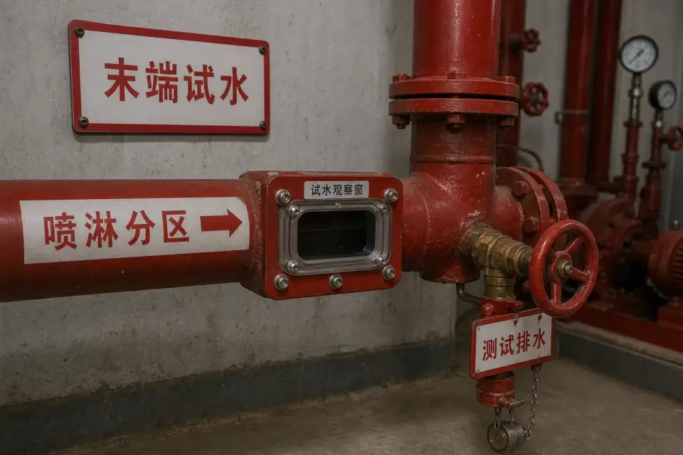 喷淋分区末端试水窗口复核组件实拍参考图