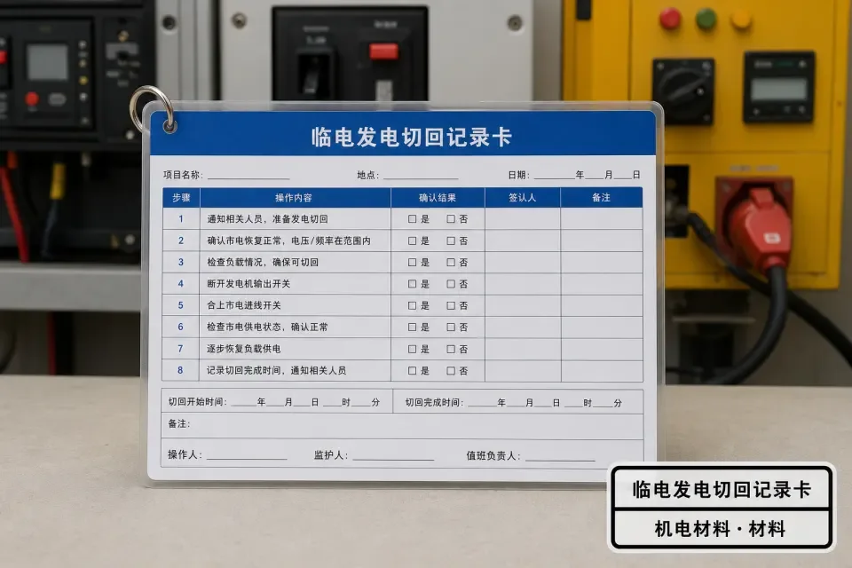 临电发电切回记录卡实拍参考图